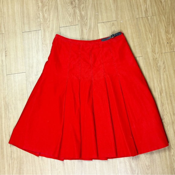 Laura Ashley Dresses & Skirts - Laura Ashley Red Cord Corduroy Cotton Pleated Buckle Skirt UK Size 10